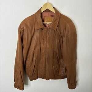 Vintage Tannery DJ’s Men 42 Buttery Suede 80s Brown Leather Bomber Jacket